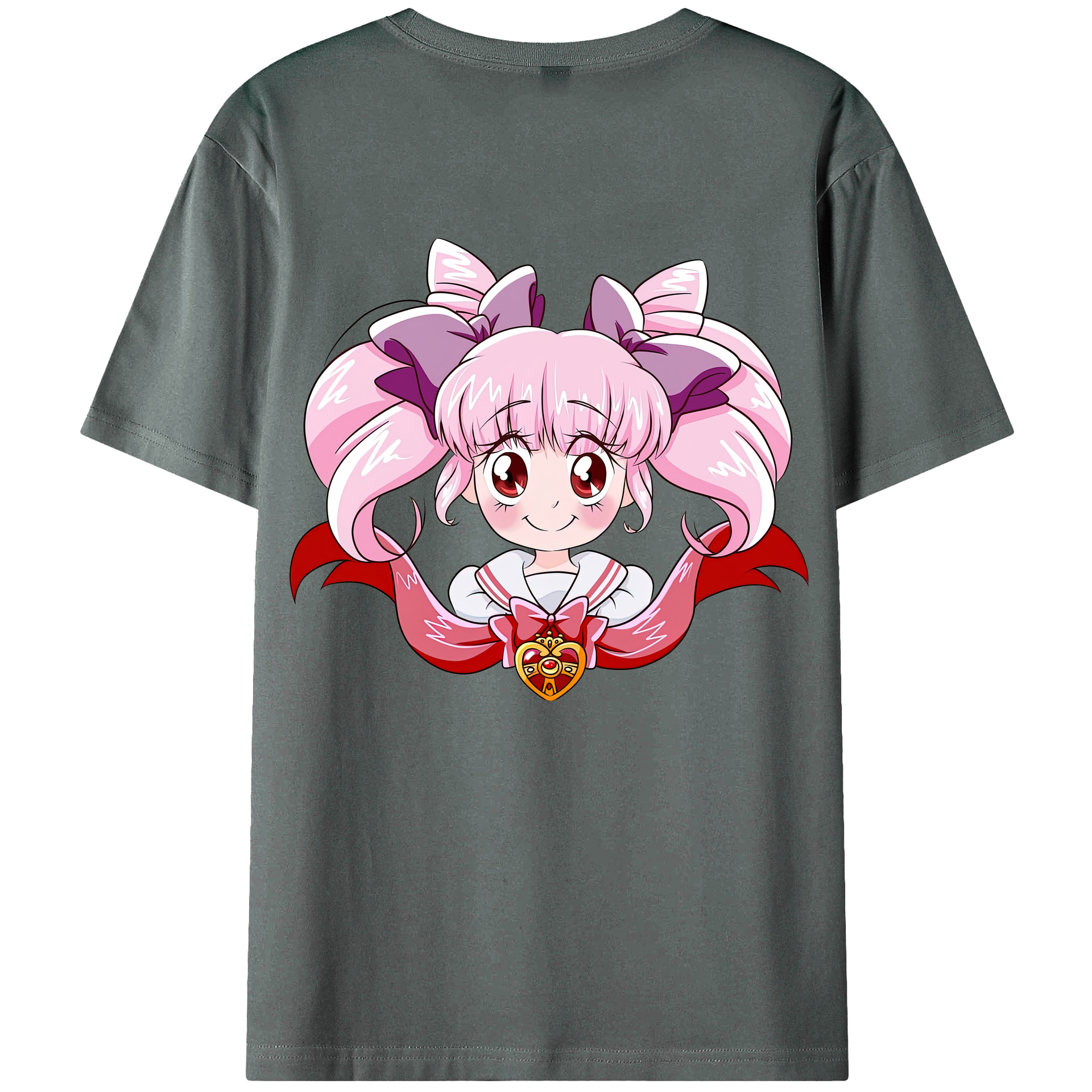 （画像用） 美少女戦士セーラームーン ちびうさ Sailor Moon Chibiusa Tsukino Usagi Small Lady Serenity 綿100％ メンズ半袖Tシャツ（バックプリント） 通気性